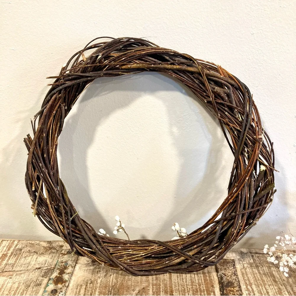 13” Natural Willow & Tallow Berry Wreath Neutral Rustic Decor Handmade Wreath